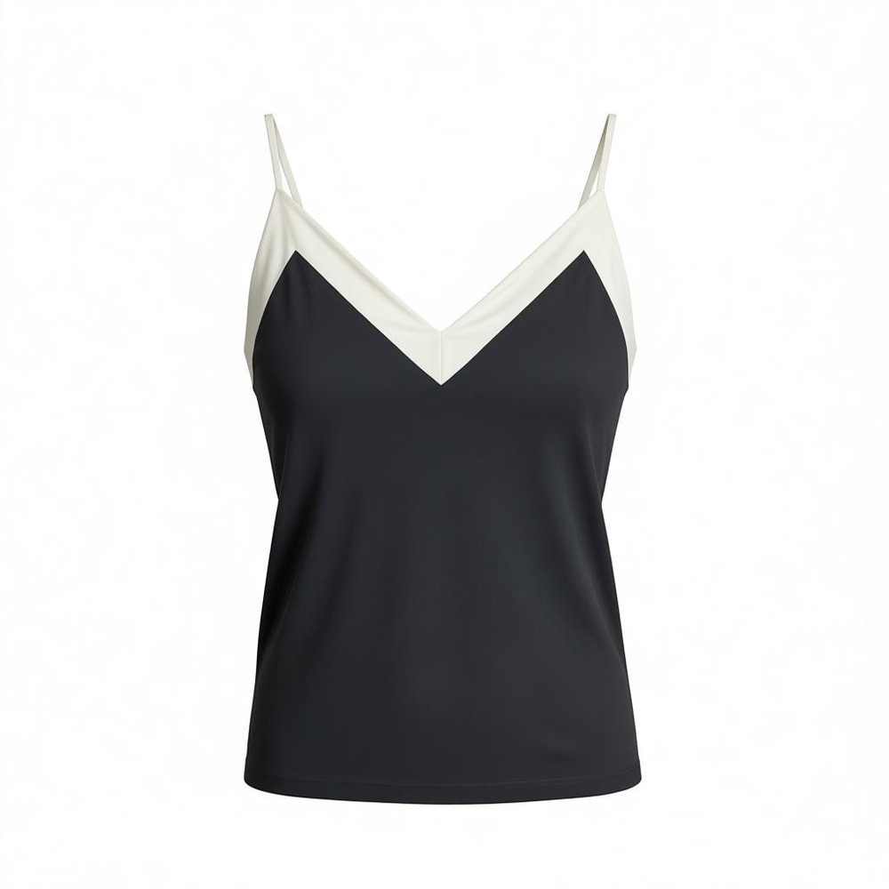 NWT Calvin Klein Small Office Chic Contrast Trim V Neck Cami Top Black White